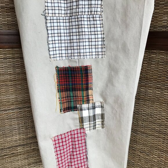 Upcycled Cropped Boho Patchwork Khaki Pants, Travel Leisure Women's Size 10 - Picture 9 of 14